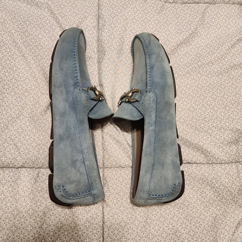 Salvatore Ferragamo Blue Suede Men's Loafers 9EE, Light Blue Denim Color Suade - Picture 5 of 7